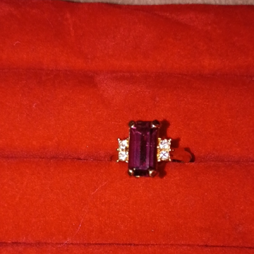 Elegant Gold and Purple Gemstone Ring Size 5 Fits On Pinky Finger